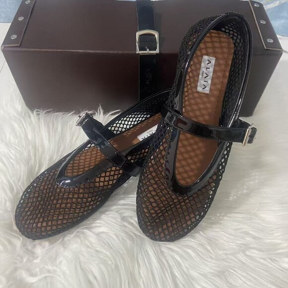 Alaia Shoes - Alaia Black Mesh Flats with Diamond Texture